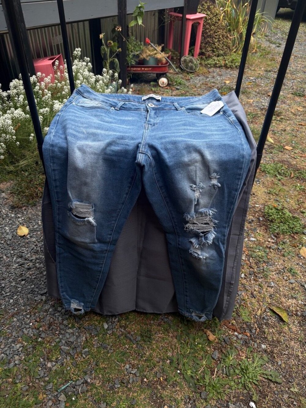 Blue Savvy- Blue Denim, Distressed, Ripped Knee, Skinny Jeans – Size 14